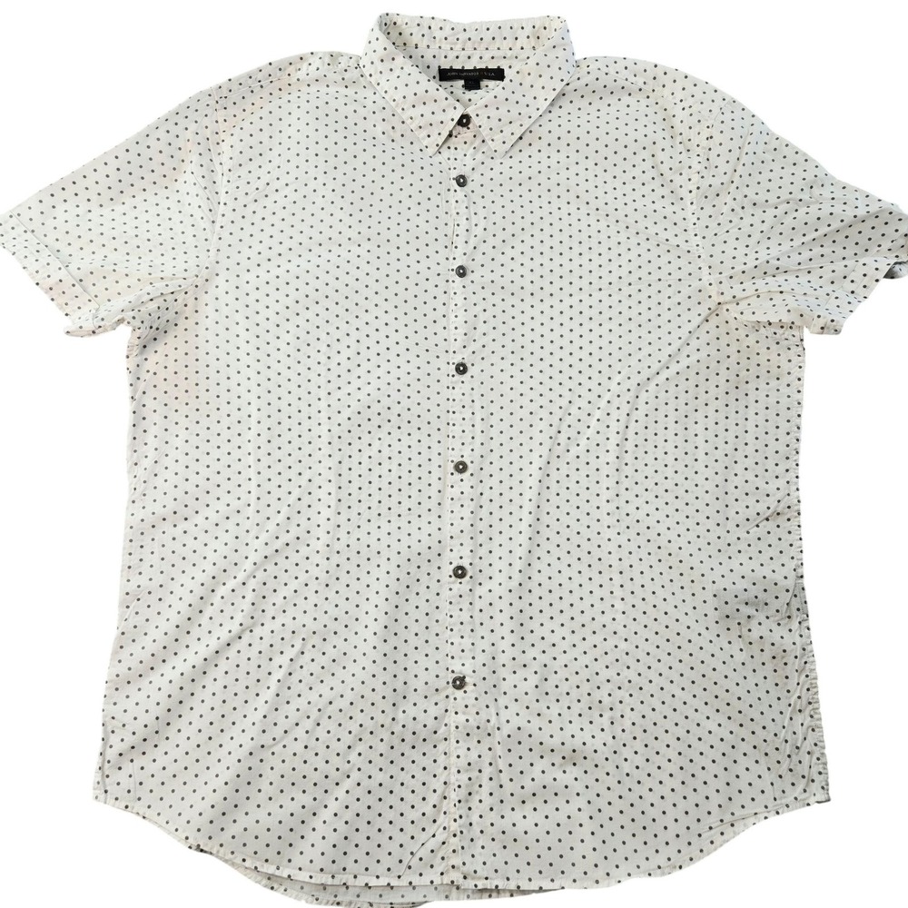 John Varvatos U.S.A. Shirt Mens XL White Short Sleeve Button Up Polka‎ Dot